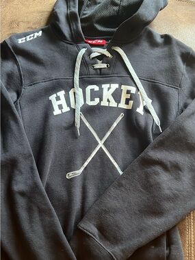 CCM Black Hockey Pullover Hoodie with White Graphic